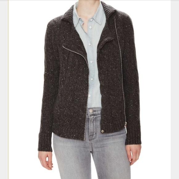 Autumn Cashmere Gray Knit Moto Style Cardigan